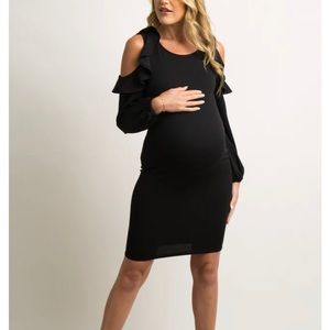 PinkBlush maternity ruffled cold shoulder cocktail dress